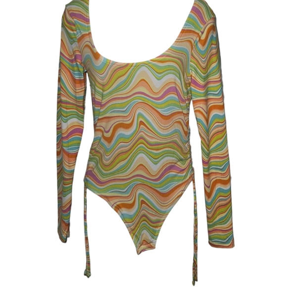 Almost Famous Tops - NWT Almost Famous Pastel Psychedelic Tie-Dye Long Sleeve Stretch Bodysuit